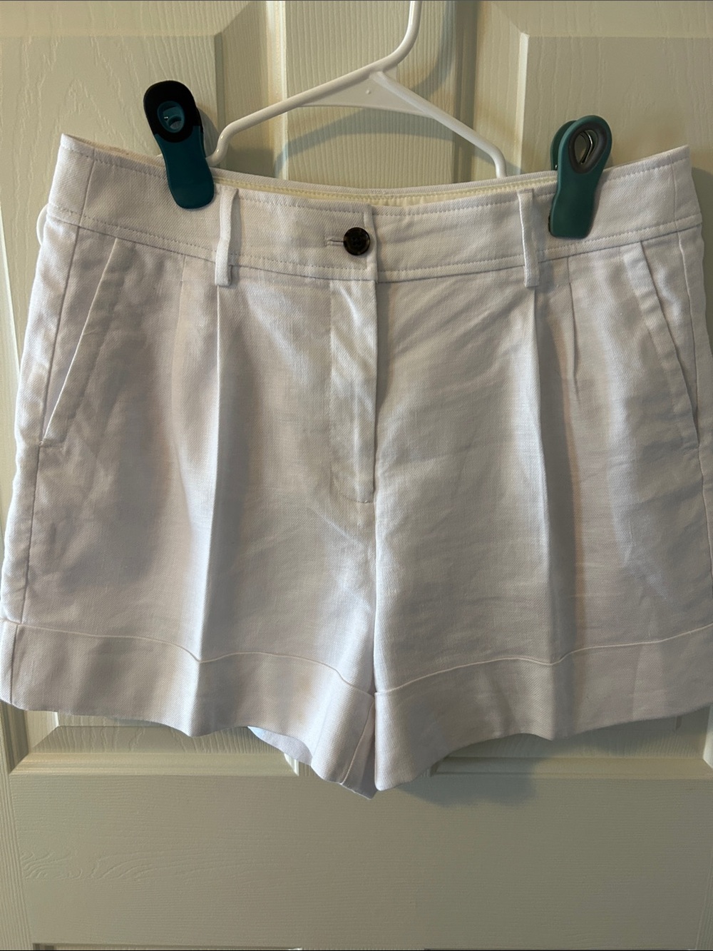 J. Crew White Pleated Linen-Blend Women's Shorts